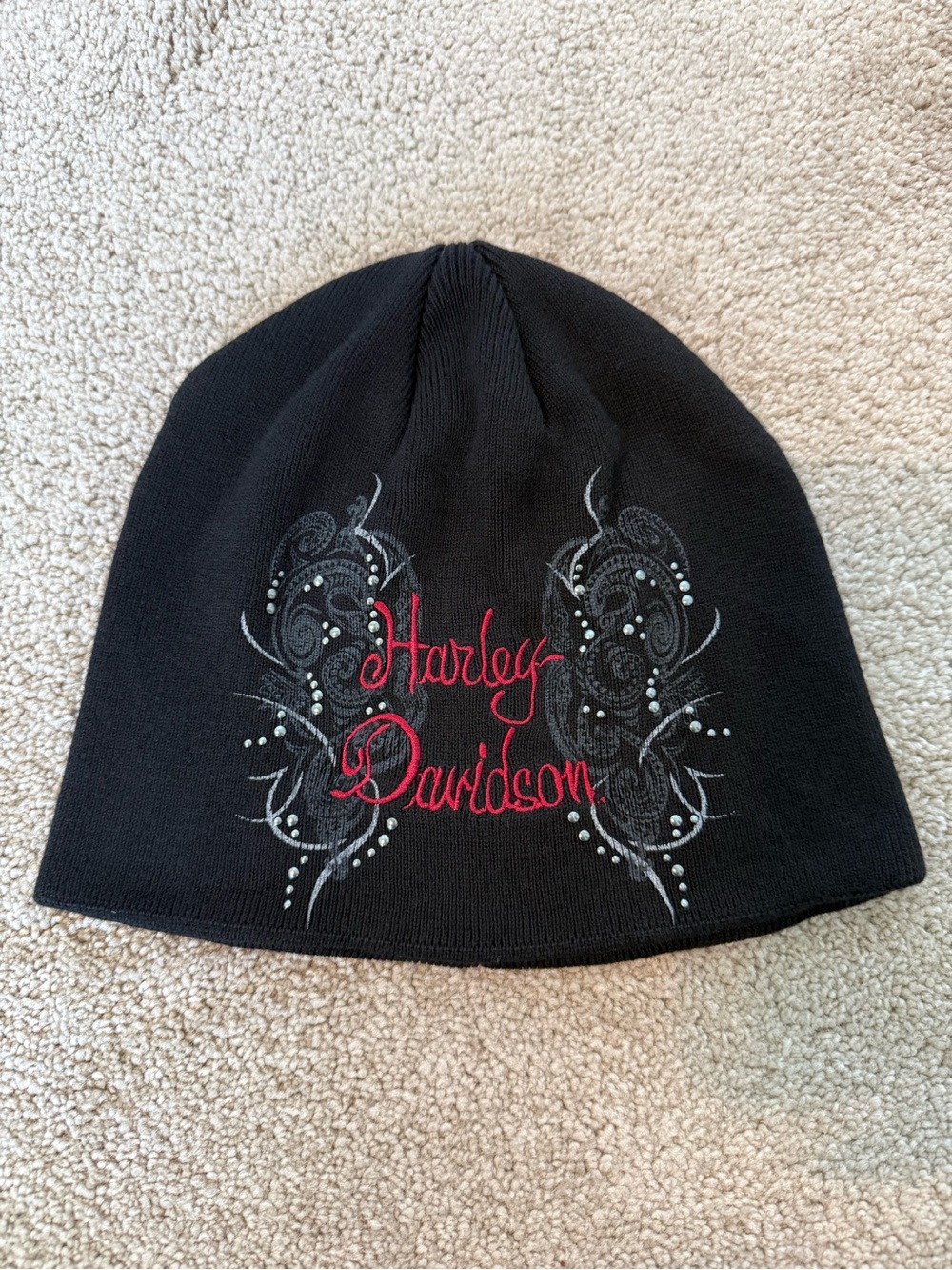 Harley-Davidson Women’s Black Beanie with Red Embroidered Script